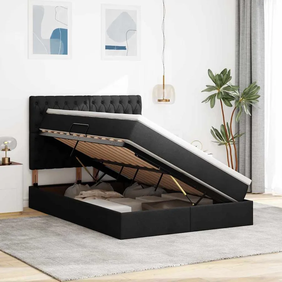 Lit avec rangement et matelas Noir 140 x 200 cm tissu - 4