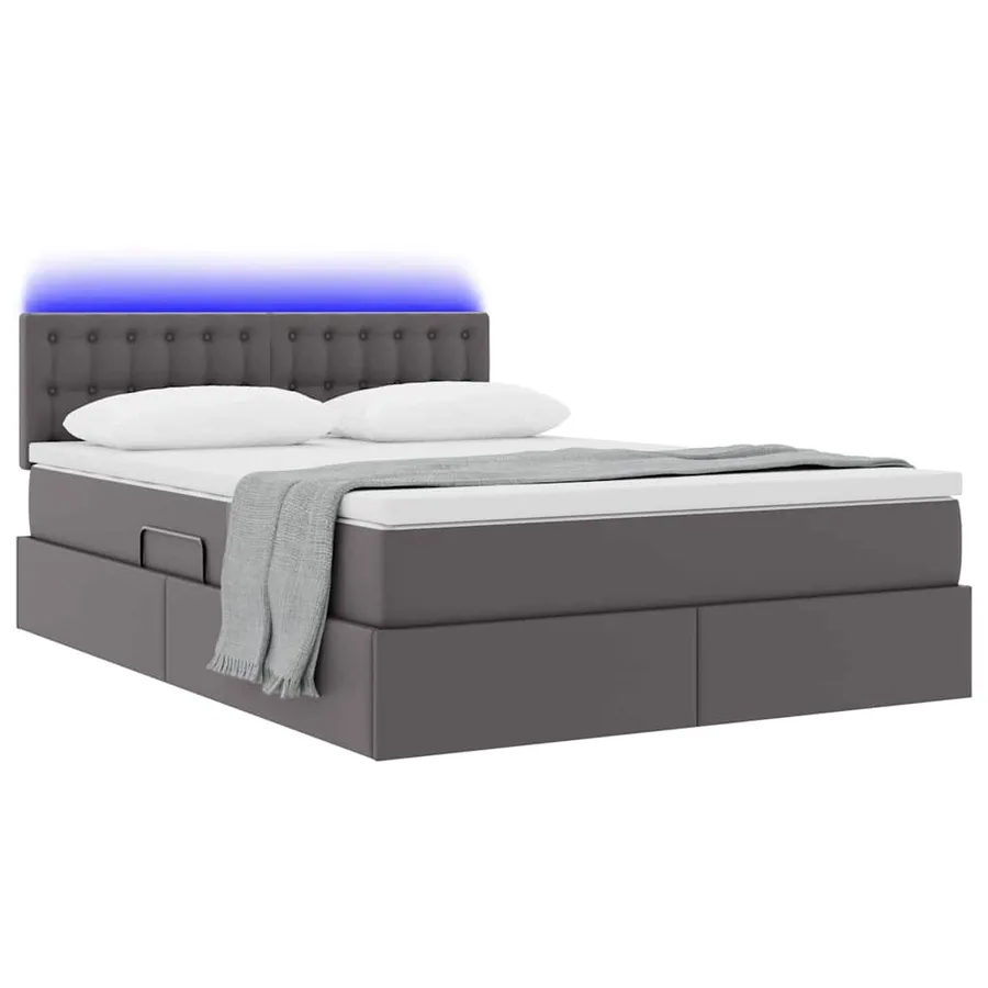 Lit avec rangement et LED Gris 140 x 200 cm Cuir synthétique - 3