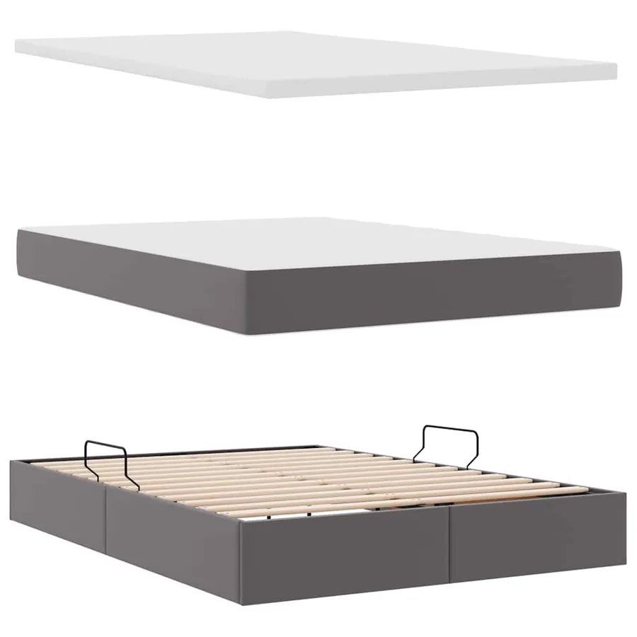 Lit avec rangement et LED Gris 140 x 200 cm Cuir synthétique - 9