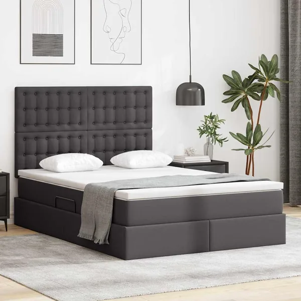 Lit avec rangement et LED Gris 140 x 200 cm Simili cuir