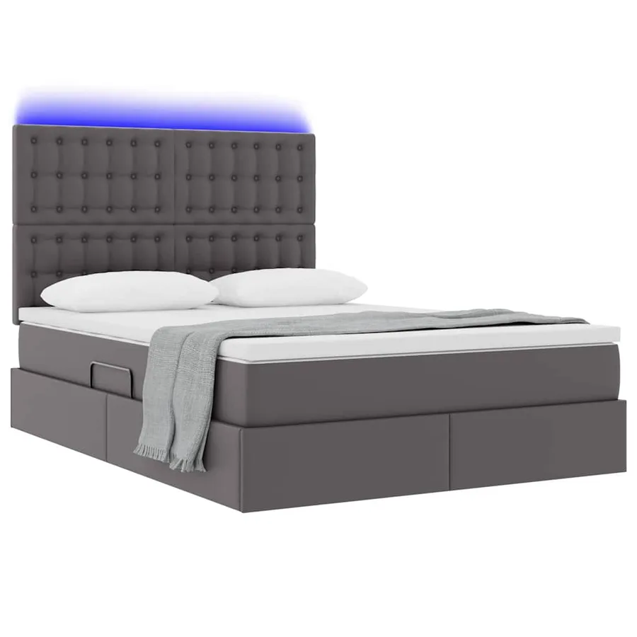 Lit avec rangement et LED Gris 140 x 200 cm Simili cuir - 3