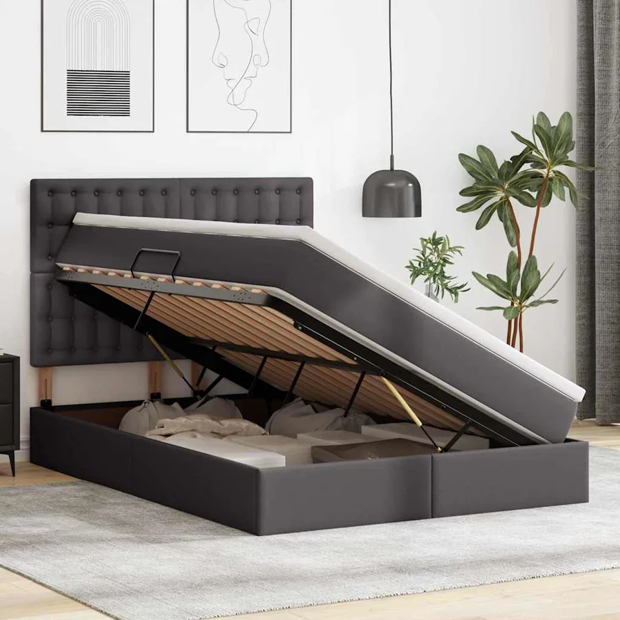 Lit avec rangement et LED Gris 140 x 200 cm Simili cuir - 4