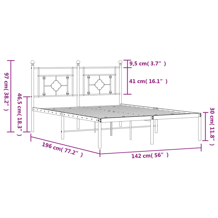 Cadre de lit métal sans matelas et tête de lit blanc 135x190 cm - 11