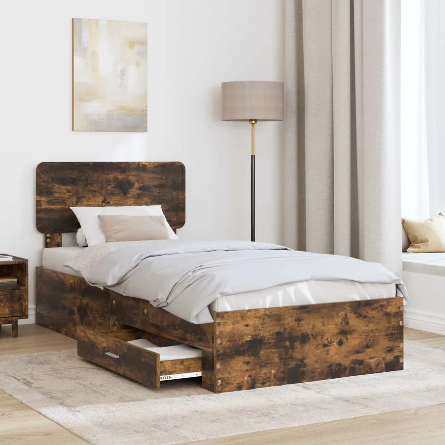 Cadre de lit Chêne fumé 90 x 200 cm Bois d'ingénierie - 3