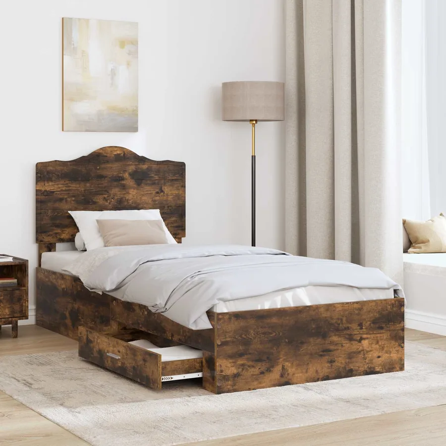 Cadre de lit Chêne fumé 90 x 200 cm Bois d'ingénierie - 3