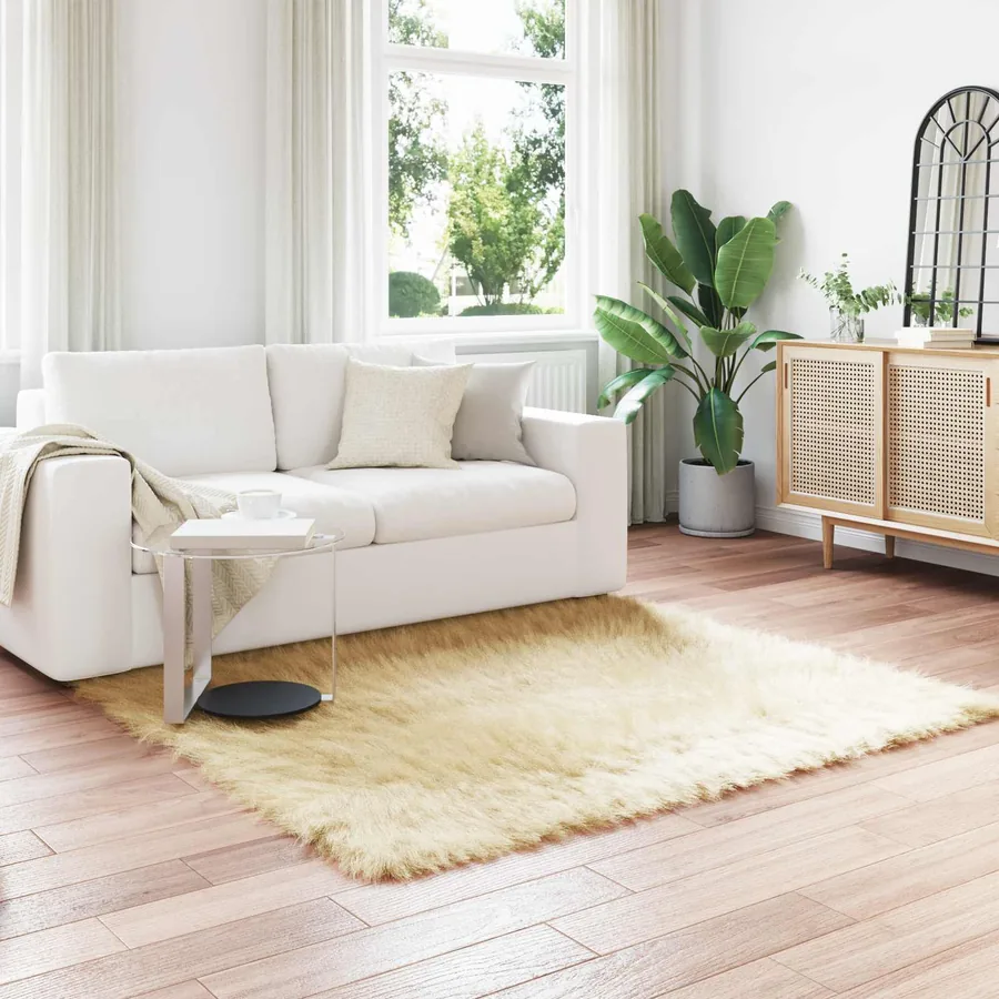 Tapis en fausse TAFALLA Crème 160 x 160 cm Polyester