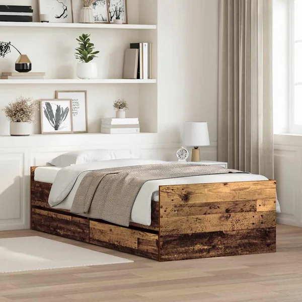 Cadre de lit avec tiroir Bois Ancien 90 x 200 cm Pin massif