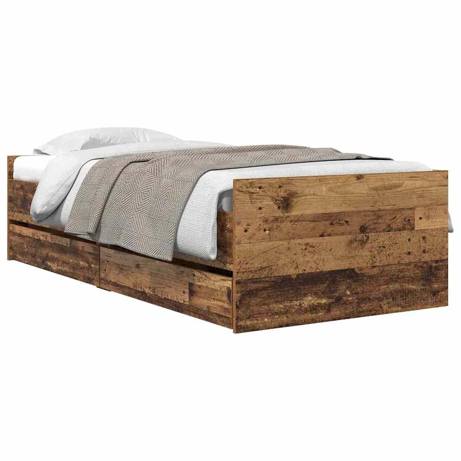 Cadre de lit avec tiroir Bois Ancien 90 x 200 cm Pin massif - 3