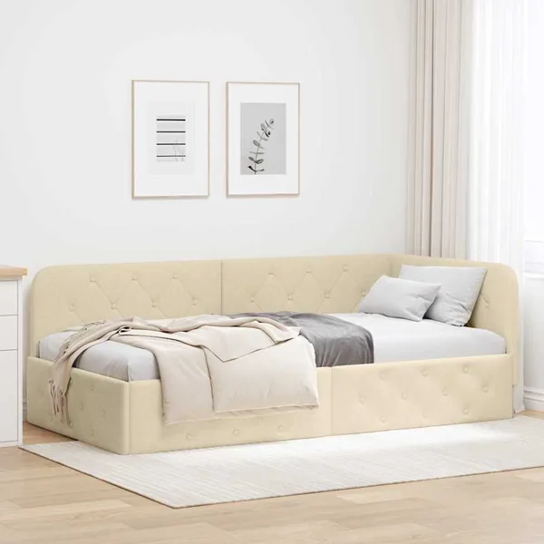 Cadre de lit d'angle Crème 90 x 190 cm tissu