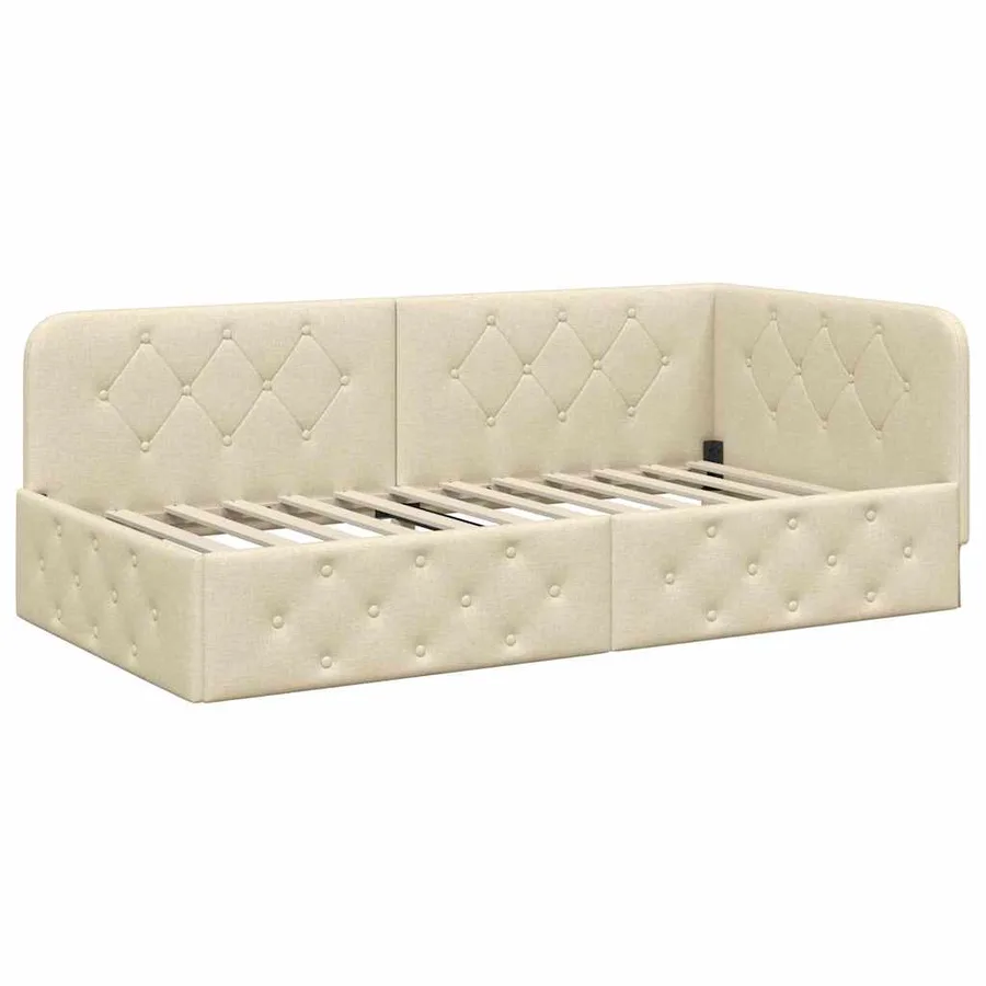 Cadre de lit d'angle Crème 90 x 190 cm tissu - 2
