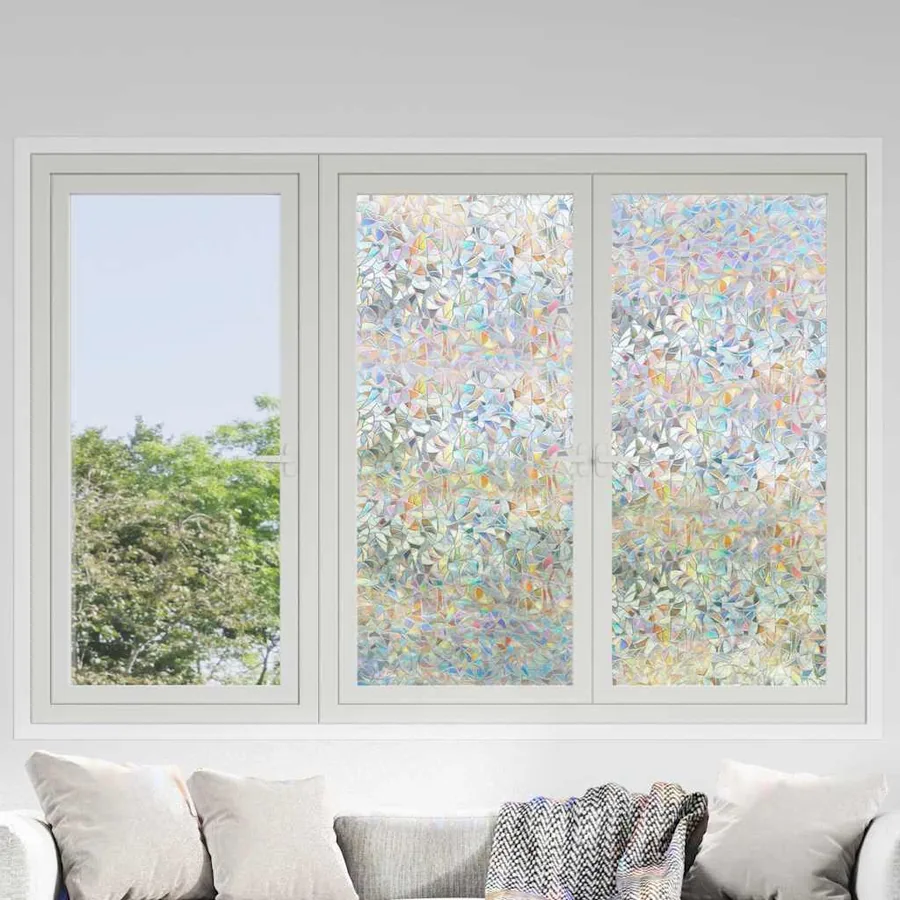 Films pour fenêtre 5 pcs dépoli motif arc-en-ciel 3D PVC