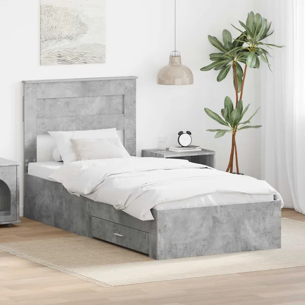 Cadre de lit Gris béton 90 x 200 cm Bois d'ingénierie