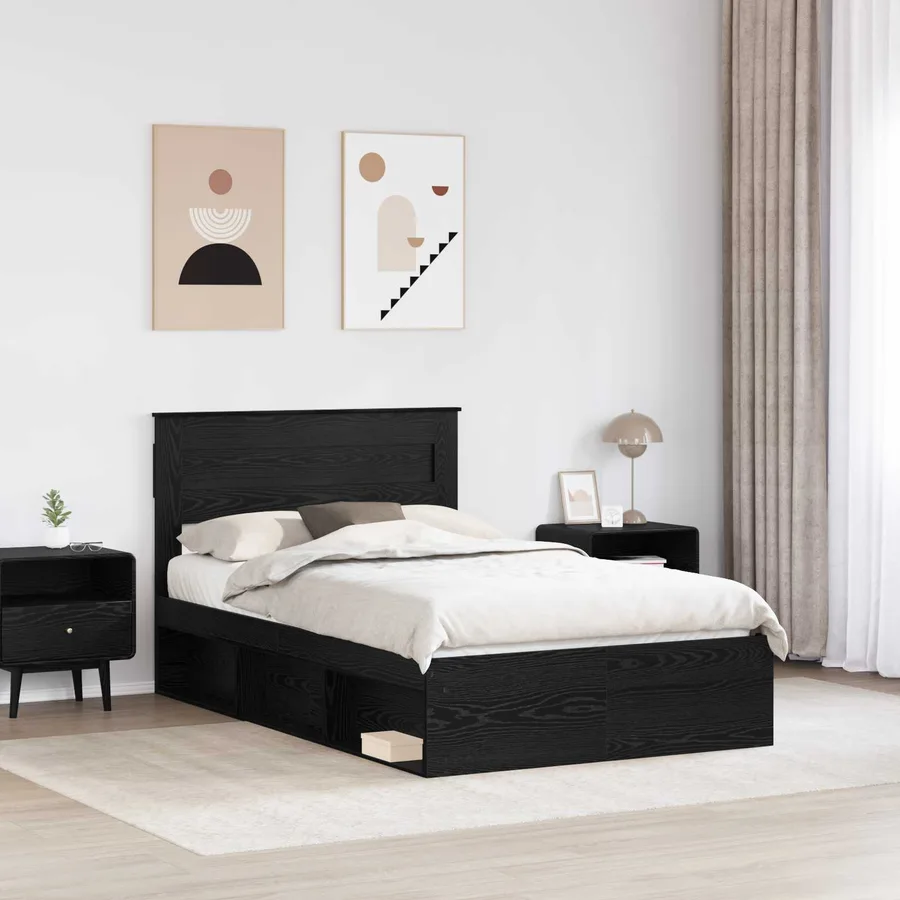 Cadre de lit avec stockage Noir 120 x 190 cm Bois de pin massif - 3