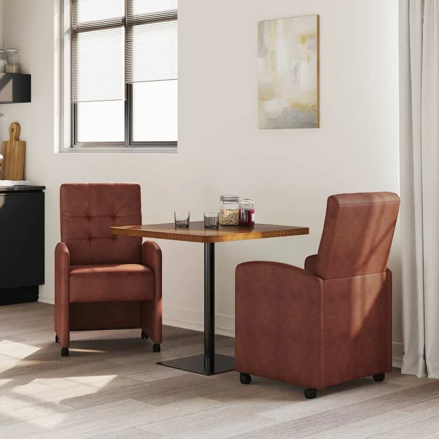 Chaises de Salle à Manger avec Roues 2 pcs Marron brillant - 3