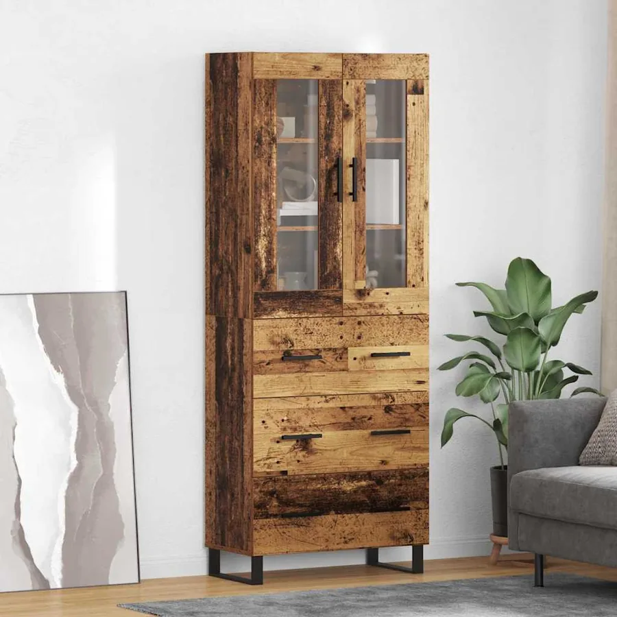 Haut Armoire avec tiroir 2 pcs Bois Ancien Bois d'ingénierie
