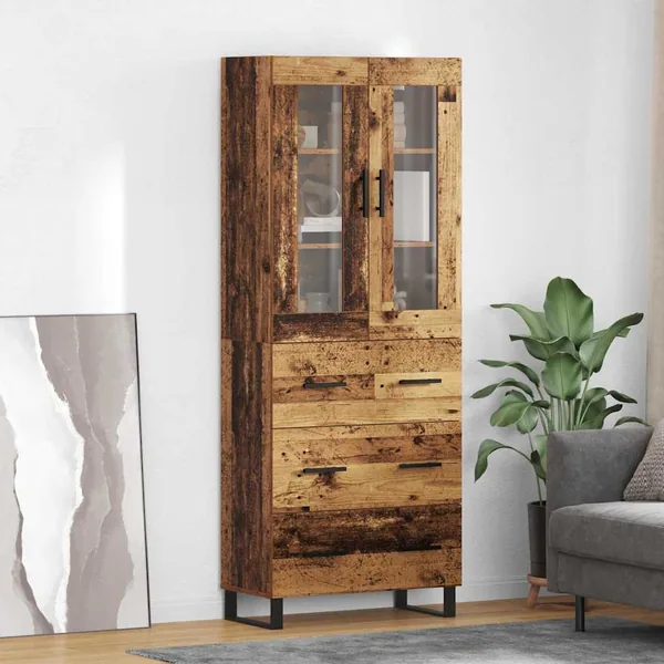 Haut Armoire avec tiroir 2 pcs Bois Ancien Bois d'ingénierie