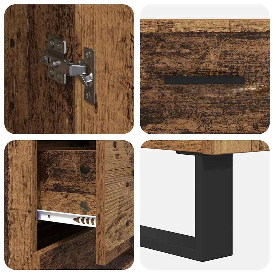 Haut Armoire avec tiroir 2 pcs Bois Ancien Bois d'ingénierie - 11