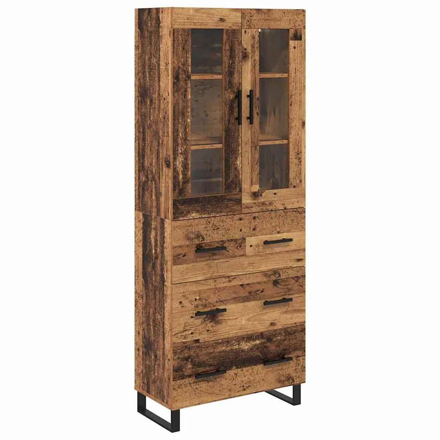 Haut Armoire avec tiroir 2 pcs Bois Ancien Bois d'ingénierie - 2