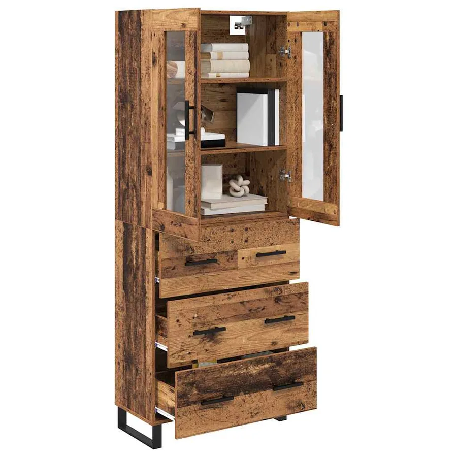 Haut Armoire avec tiroir 2 pcs Bois Ancien Bois d'ingénierie - 3