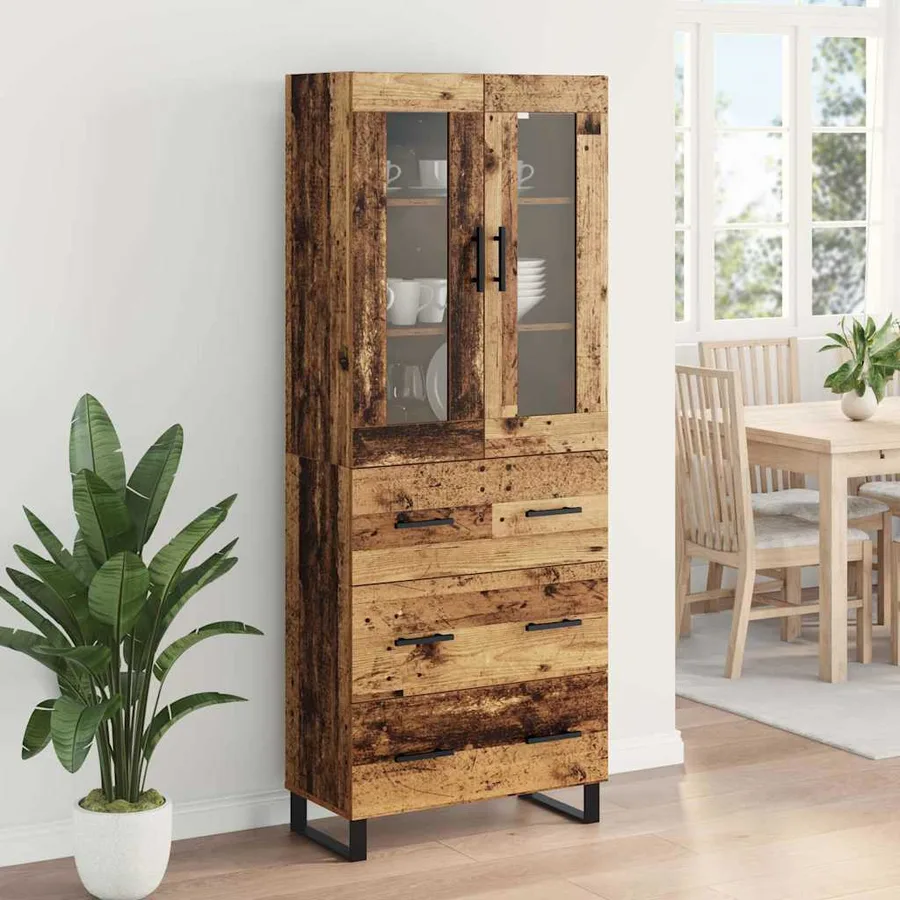 Haut Armoire avec tiroir 2 pcs Bois Ancien Bois d'ingénierie - 4