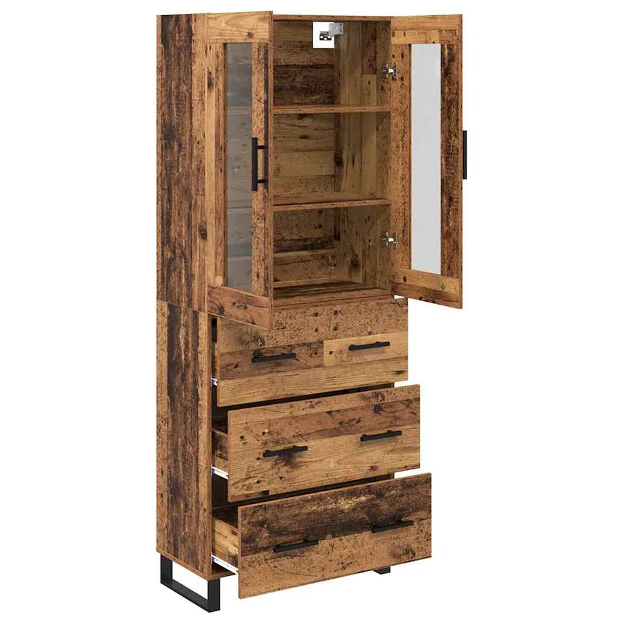 Haut Armoire avec tiroir 2 pcs Bois Ancien Bois d'ingénierie - 5