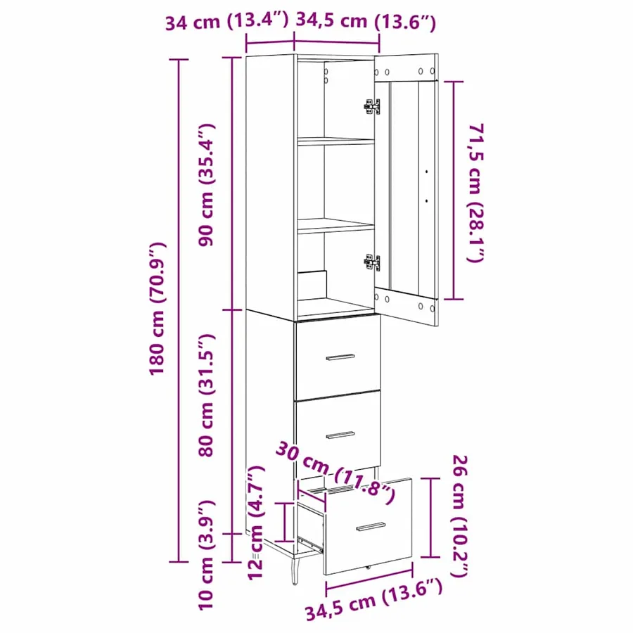 Haut Armoire Bois Ancien 34,5 x 34 x 180 cm Bois d'ingénierie - 15