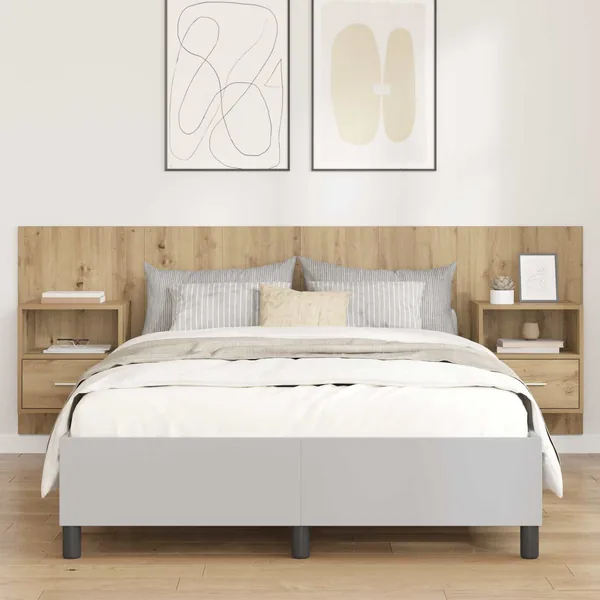 Tête de lit avec armoire 3 pcs Chêne artisanal