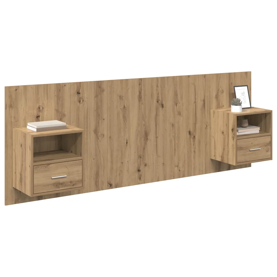 Tête de lit avec armoire 3 pcs Chêne artisanal - 3