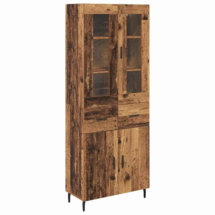 Haut Armoire avec tiroir 2 pcs Bois Ancien Bois d'ingénierie - 2