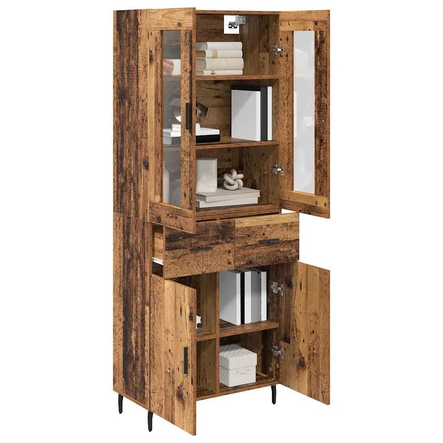 Haut Armoire avec tiroir 2 pcs Bois Ancien Bois d'ingénierie - 3