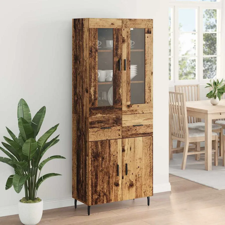 Haut Armoire avec tiroir 2 pcs Bois Ancien Bois d'ingénierie - 4