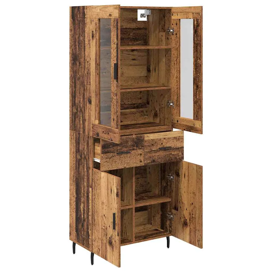 Haut Armoire avec tiroir 2 pcs Bois Ancien Bois d'ingénierie - 5