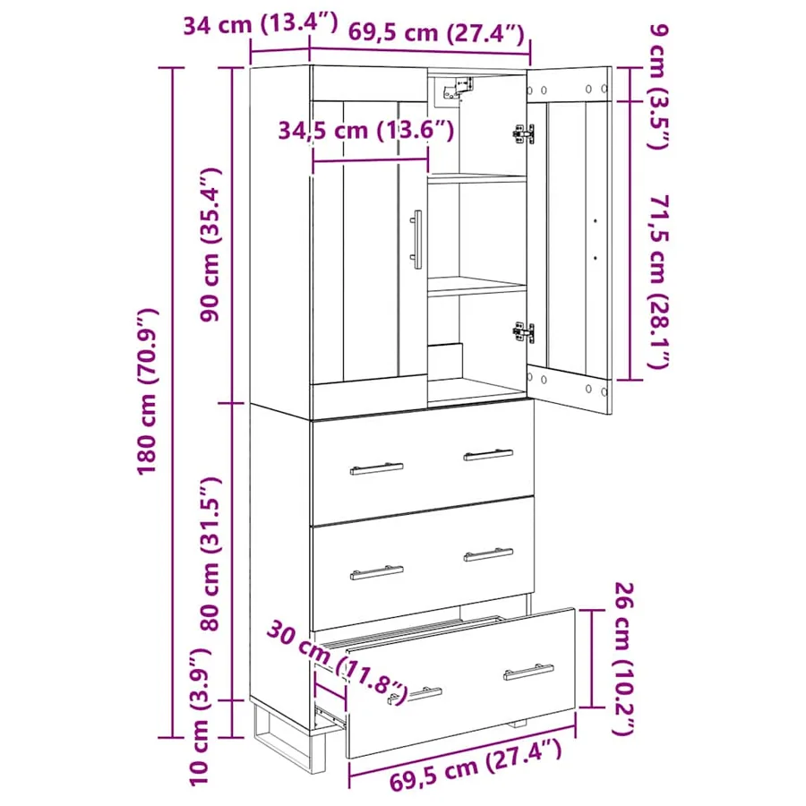 Haut Armoire 2 pcs Chêne artisanal 69,5 x 34 x 180 cm - 15