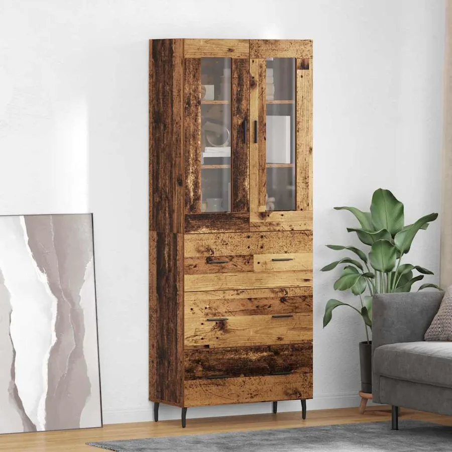 Haut Armoire avec tiroir 2 pcs Bois Ancien Bois d'ingénierie