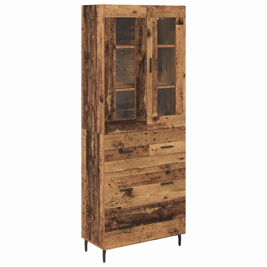Haut Armoire avec tiroir 2 pcs Bois Ancien Bois d'ingénierie - 2