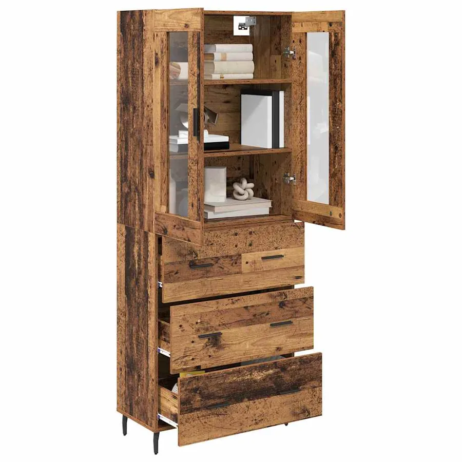 Haut Armoire avec tiroir 2 pcs Bois Ancien Bois d'ingénierie - 3
