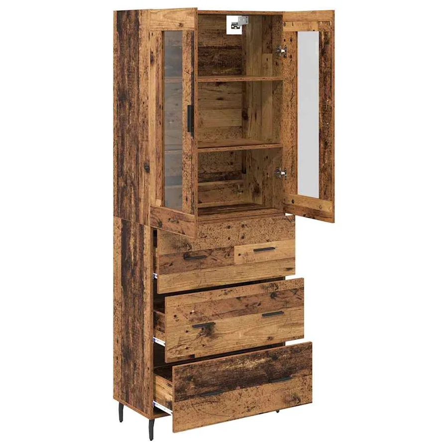 Haut Armoire avec tiroir 2 pcs Bois Ancien Bois d'ingénierie - 5