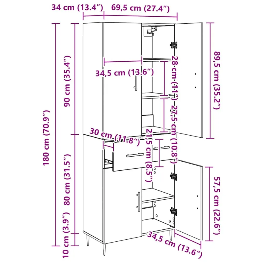Haut Armoire Chêne artisanal 69,5 x 34 x 180 cm - 15