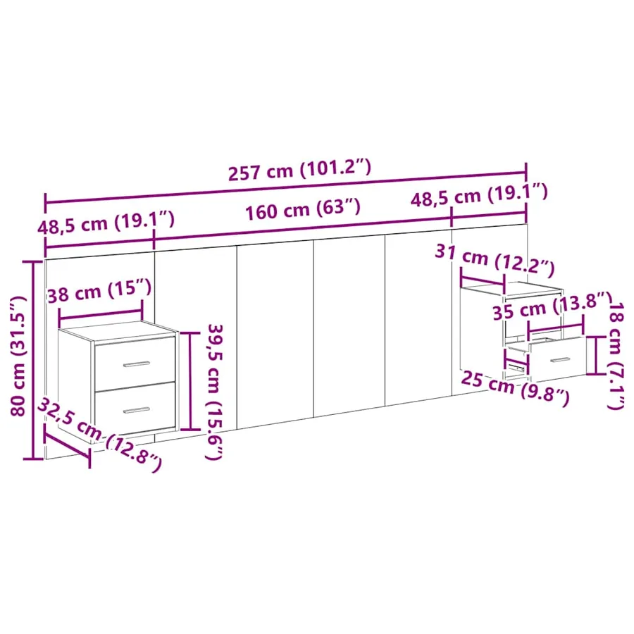 Tête de lit avec armoire 3 pcs Bois Ancien Bois d'ingénierie - 15