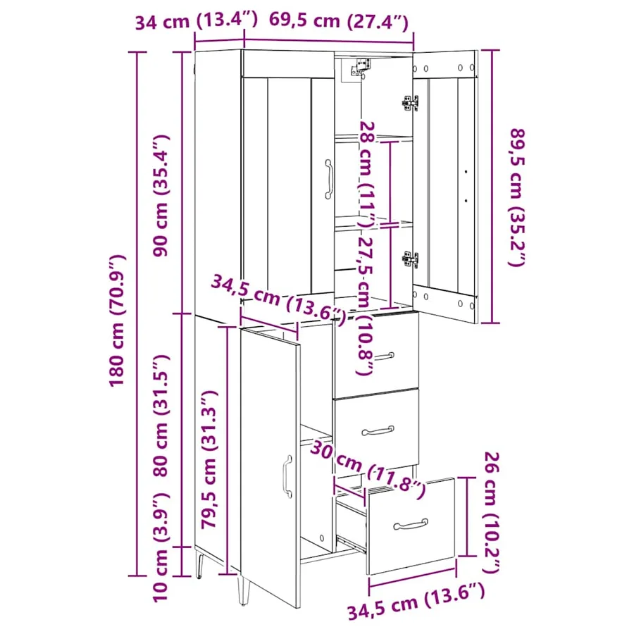 Haut Armoire Chêne artisanal 69,5 x 34 x 180 cm - 14