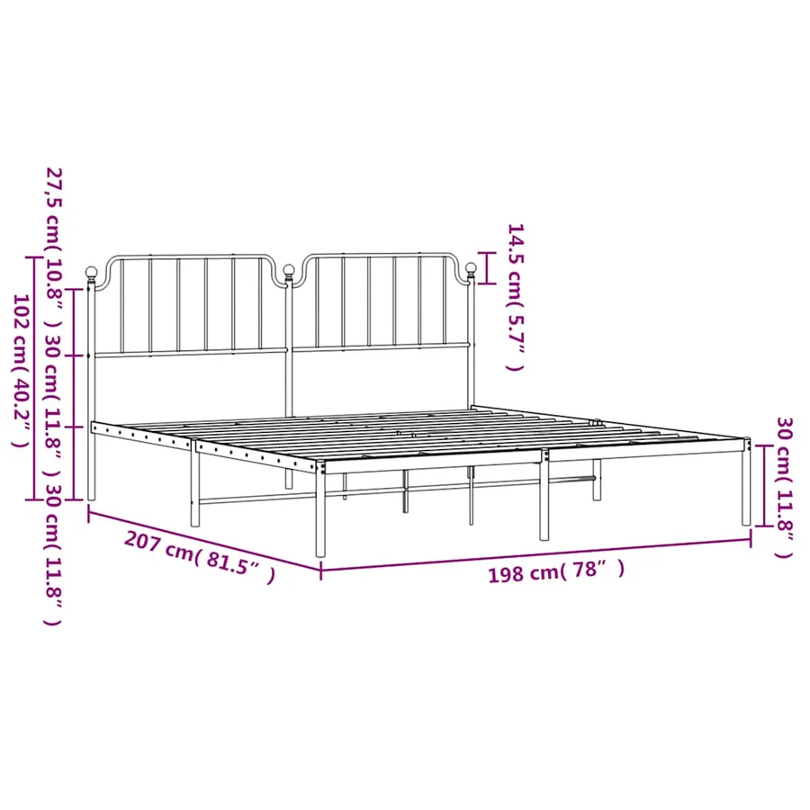 Cadre de lit métal sans matelas avec tête de lit noir 193x203cm - 10