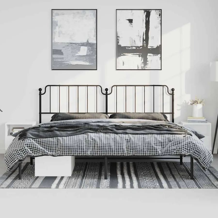 Cadre de lit métal sans matelas avec tête de lit noir 193x203cm - 3
