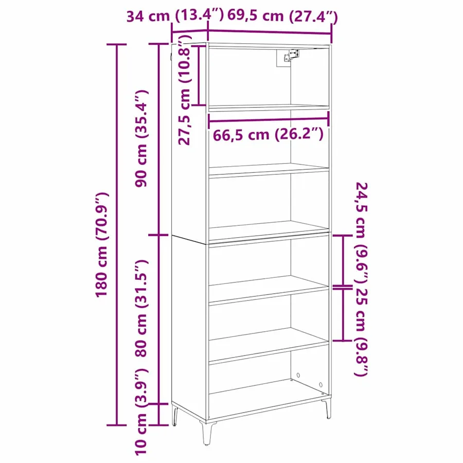 Haut Armoire Chêne artisanal 69,5 x 34 x 180 cm - 14