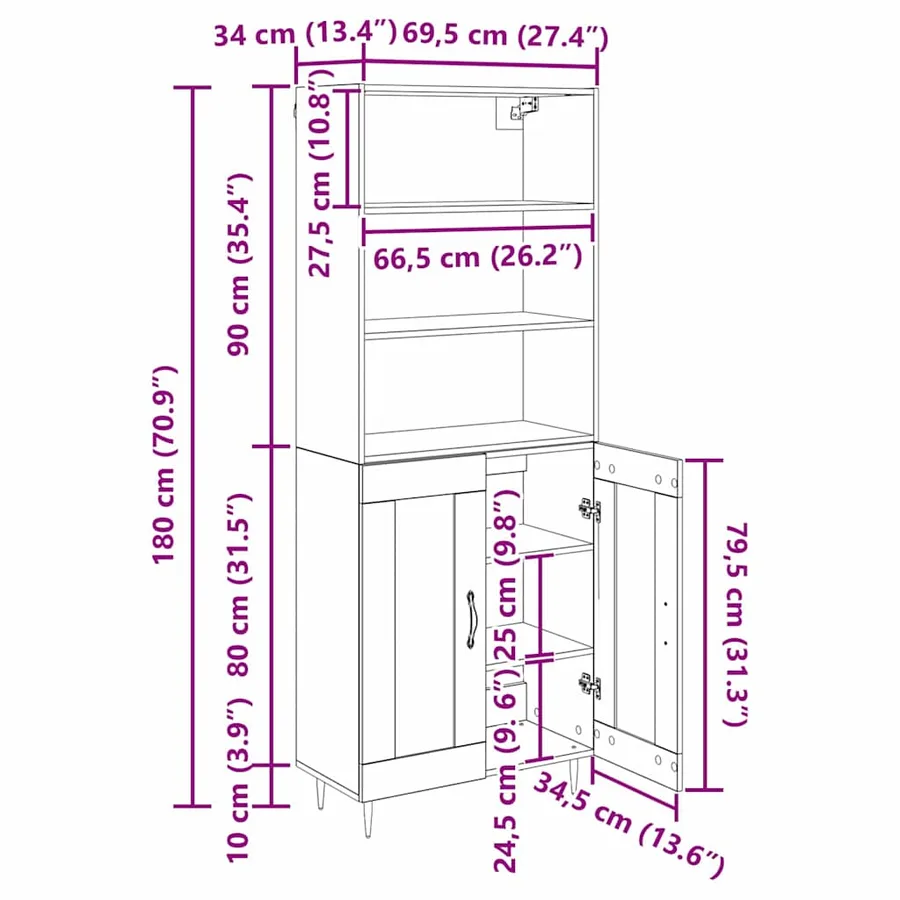 Haut Armoire Chêne artisanal 69,5 x 34 x 180 cm - 14