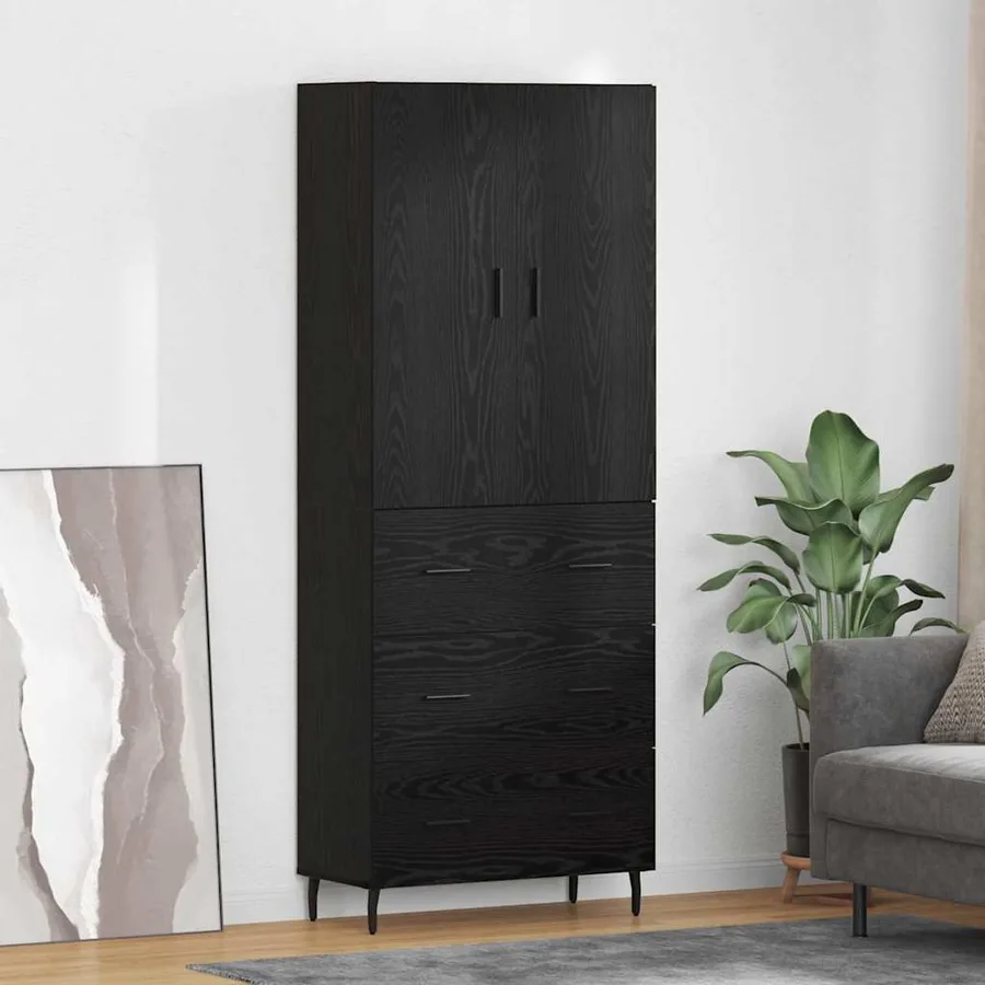Haut Armoire 2 pcs Chêne noir Bois Aggloméré et Verre