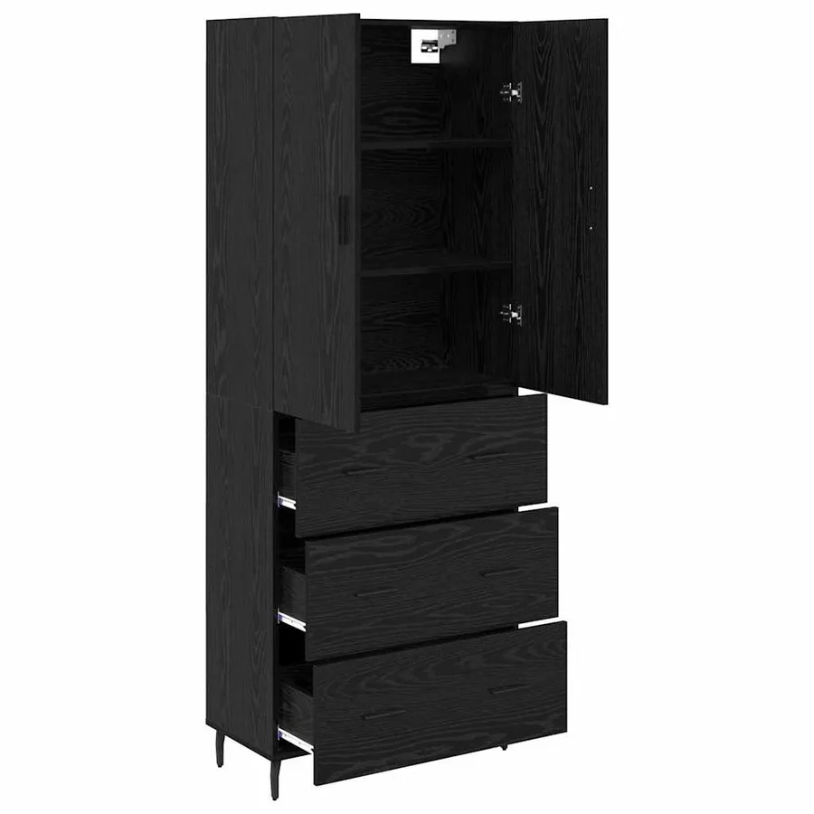 Haut Armoire 2 pcs Chêne noir Bois Aggloméré et Verre - 4