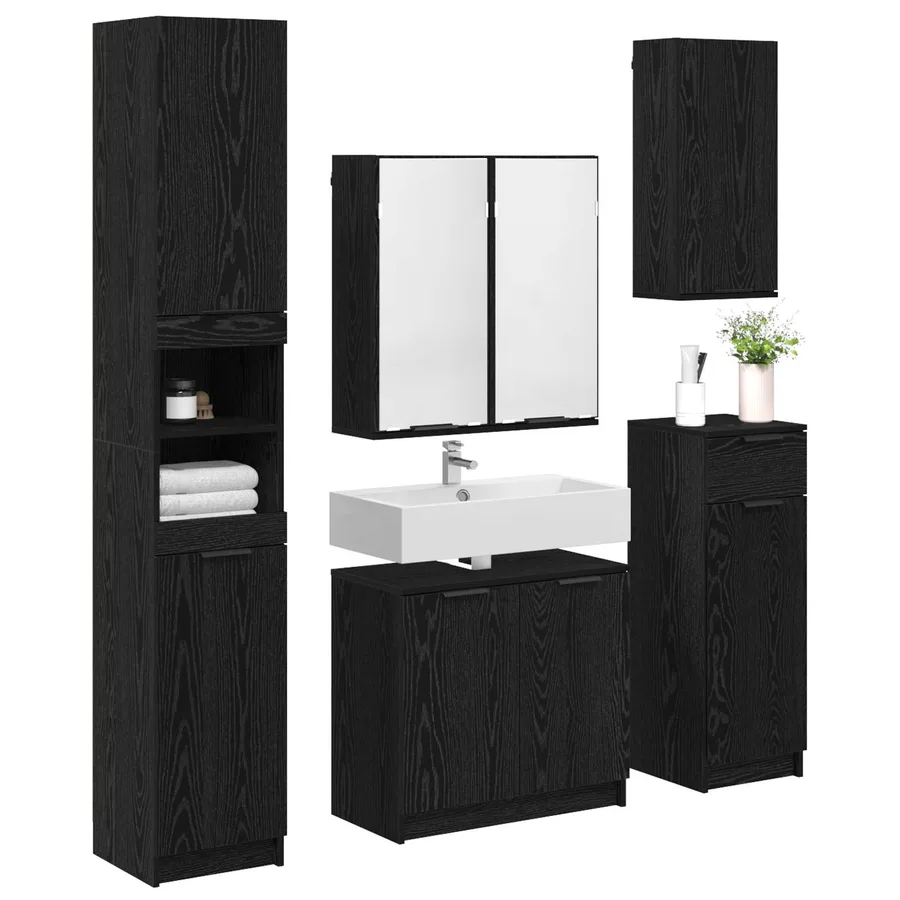 Ensemble de mobilier de salle de bain 5 pcs Chêne noir - 3