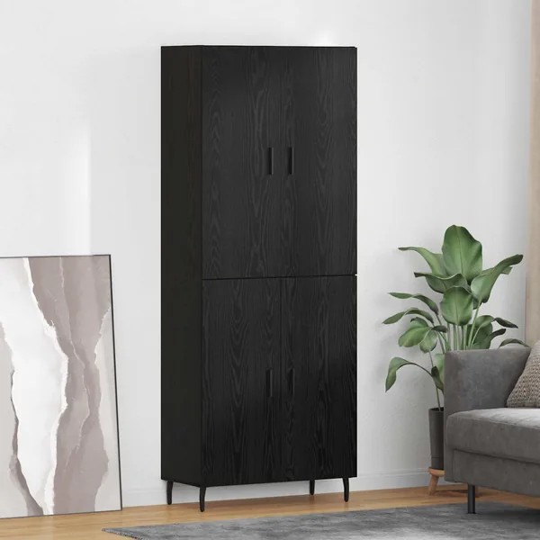 Haut Armoire 2 pcs Chêne noir Bois Aggloméré et Verre
