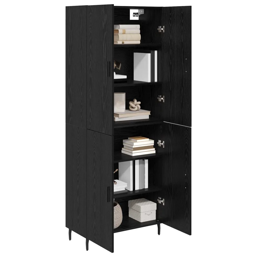 Haut Armoire 2 pcs Chêne noir Bois Aggloméré et Verre - 3