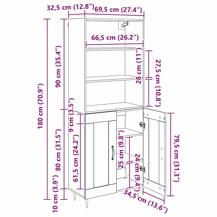 Haut Armoire Chêne noir 69,5 x 34 x 180 cm Bois d'ingénierie - 14